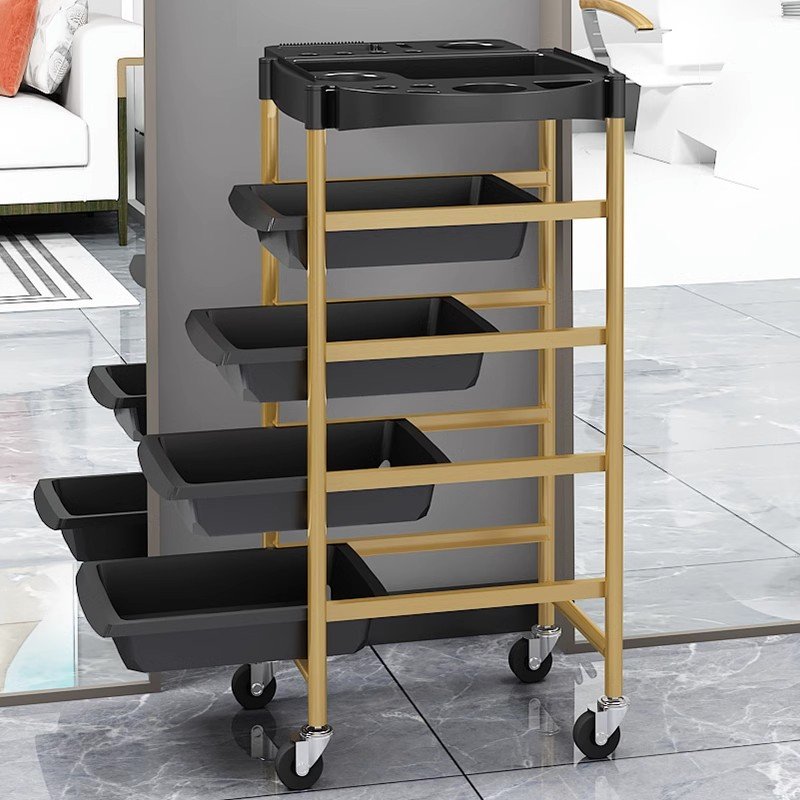 Modern black and gold nail saloon organizer tool car multilayer beauty hair salon equipment salon trolley with wheels