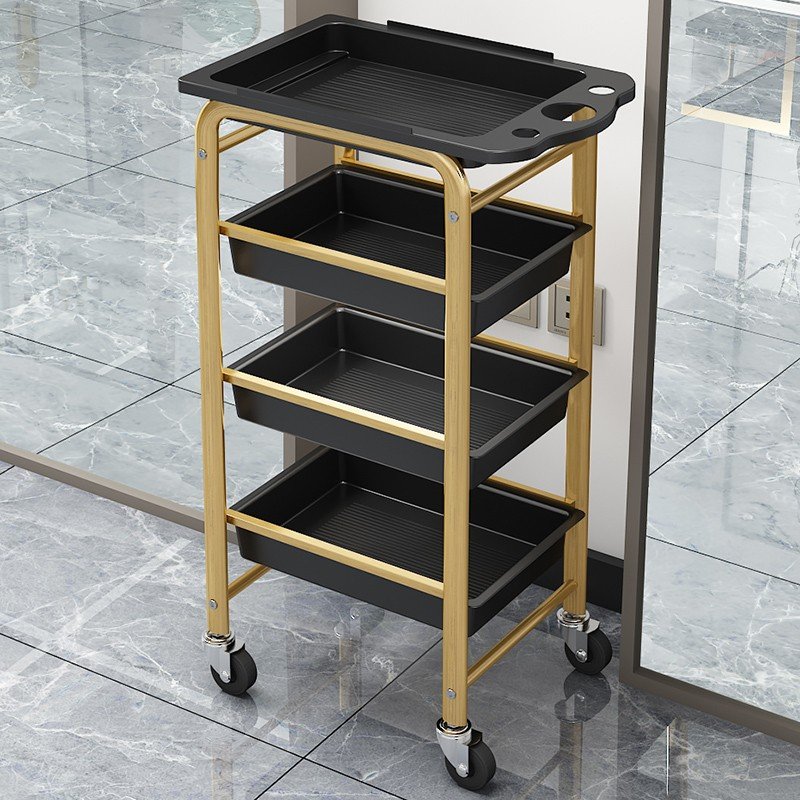 Modern black and gold nail saloon organizer tool car multilayer beauty hair salon equipment salon trolley with wheels