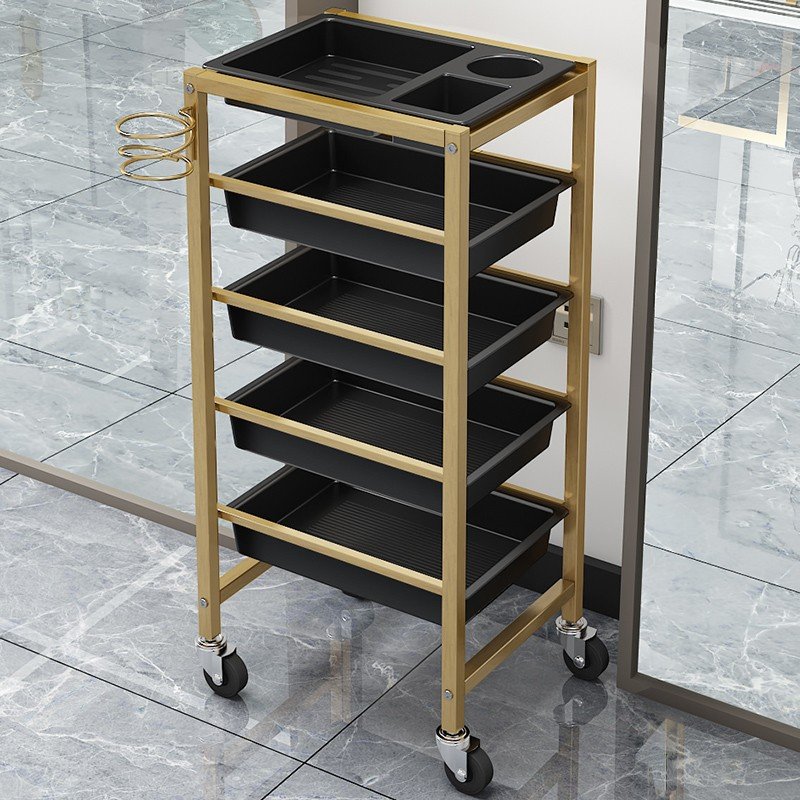 Modern black and gold nail saloon organizer tool car multilayer beauty hair salon equipment salon trolley with wheels