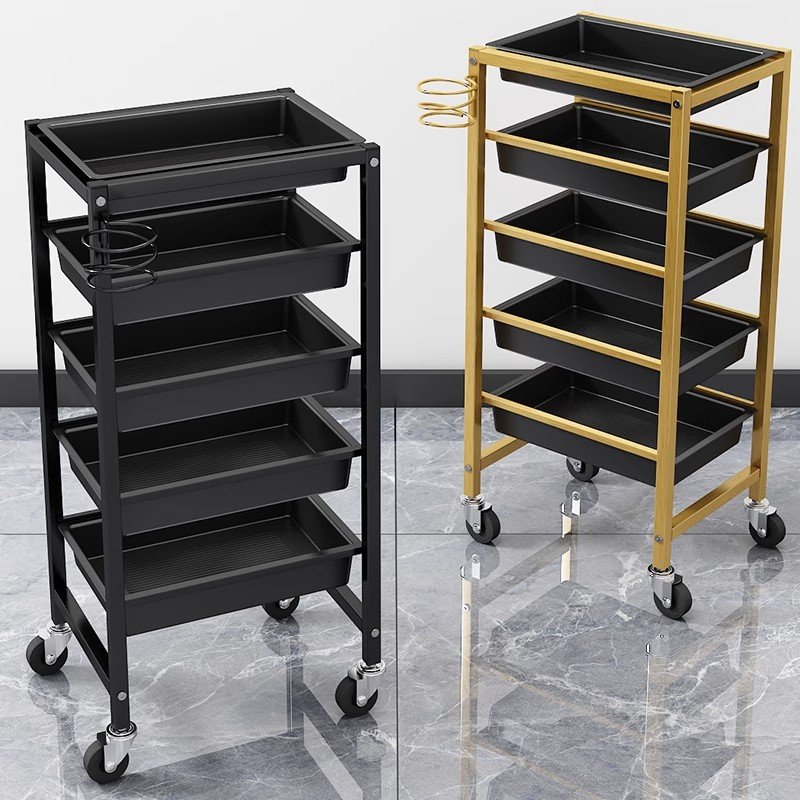 Modern black and gold nail saloon organizer tool car multilayer beauty hair salon equipment salon trolley with wheels
