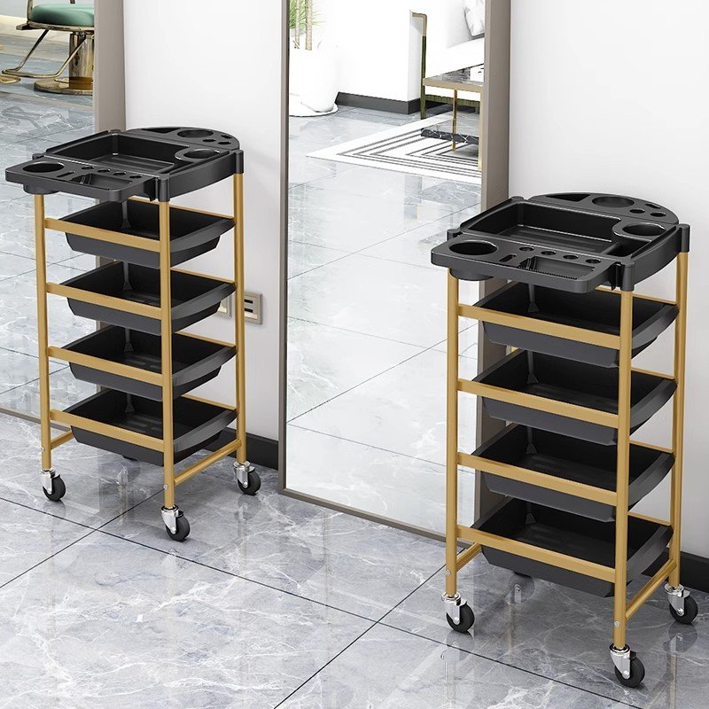Modern black and gold nail saloon organizer tool car multilayer beauty hair salon equipment salon trolley with wheels