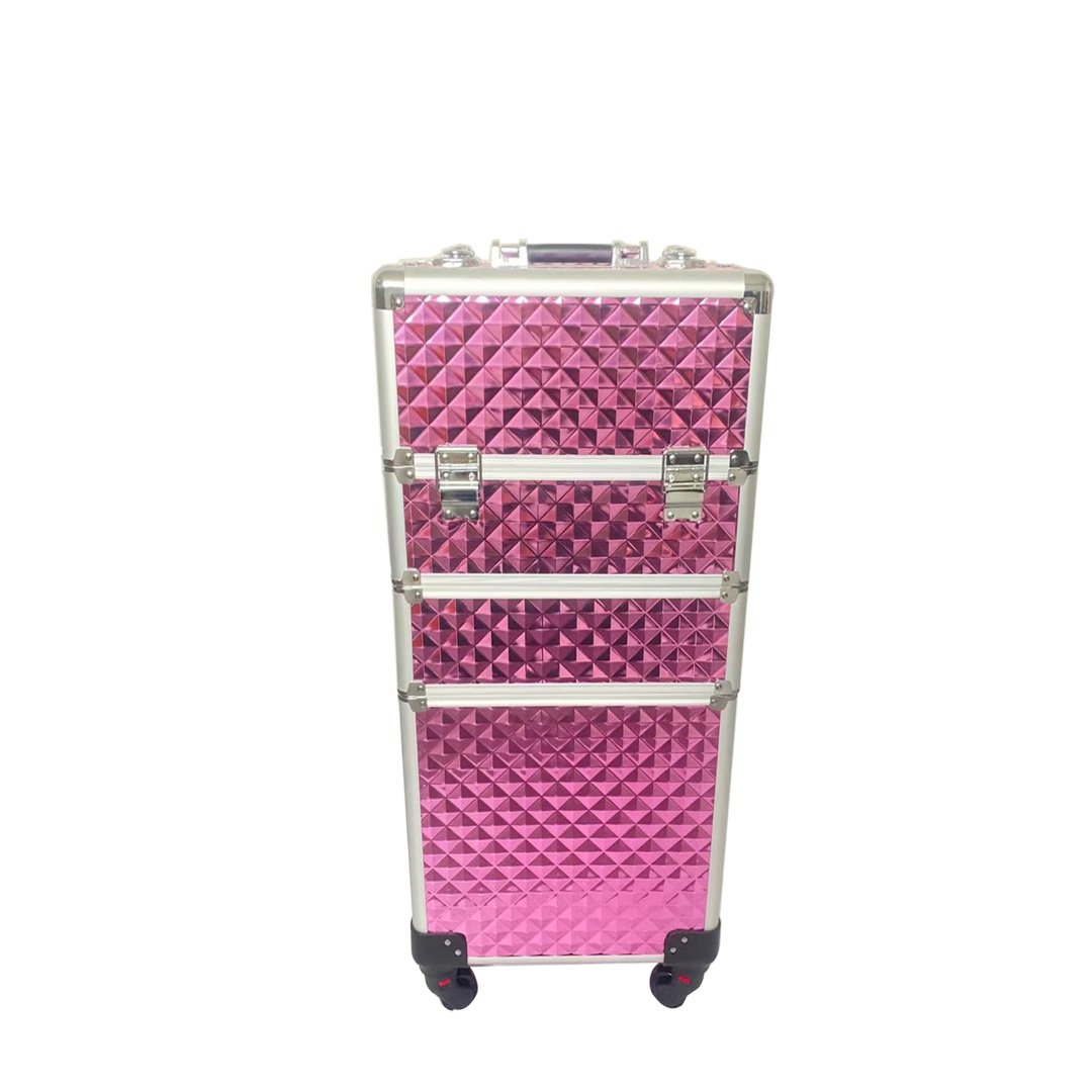 Rolling Cosmetic carry Case Large Capacity 3 in 1 Large Storage Cosmetic Trolley Makeup Travel Case with Key Swivel Wheel