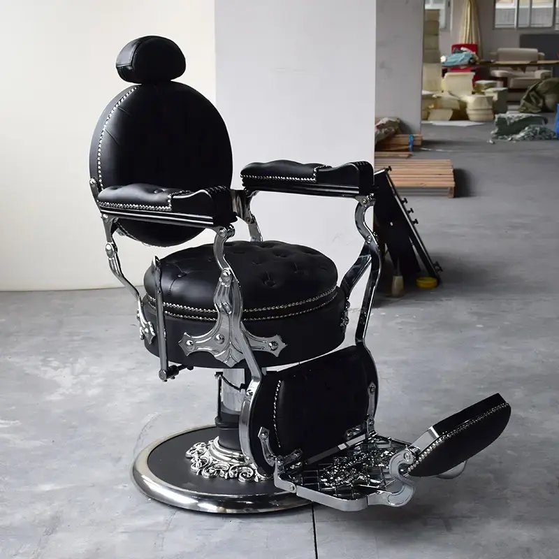High Quality Salon Furniture Black Barber Chairs For Men Classic Black Vintage Heavy Duty Barber Chair Barber Shop
