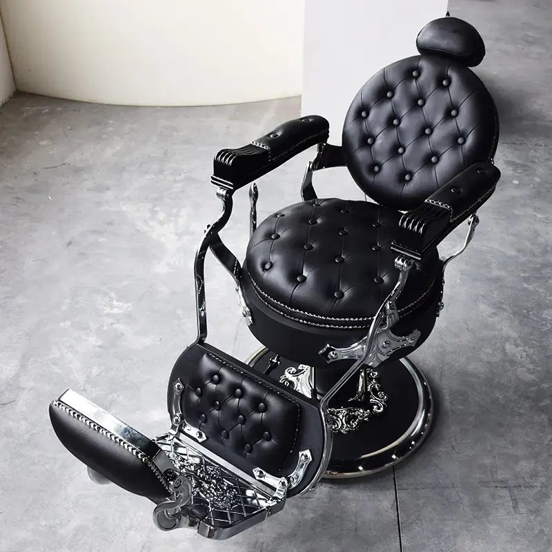 High Quality Salon Furniture Black Barber Chairs For Men Classic Black Vintage Heavy Duty Barber Chair Barber Shop