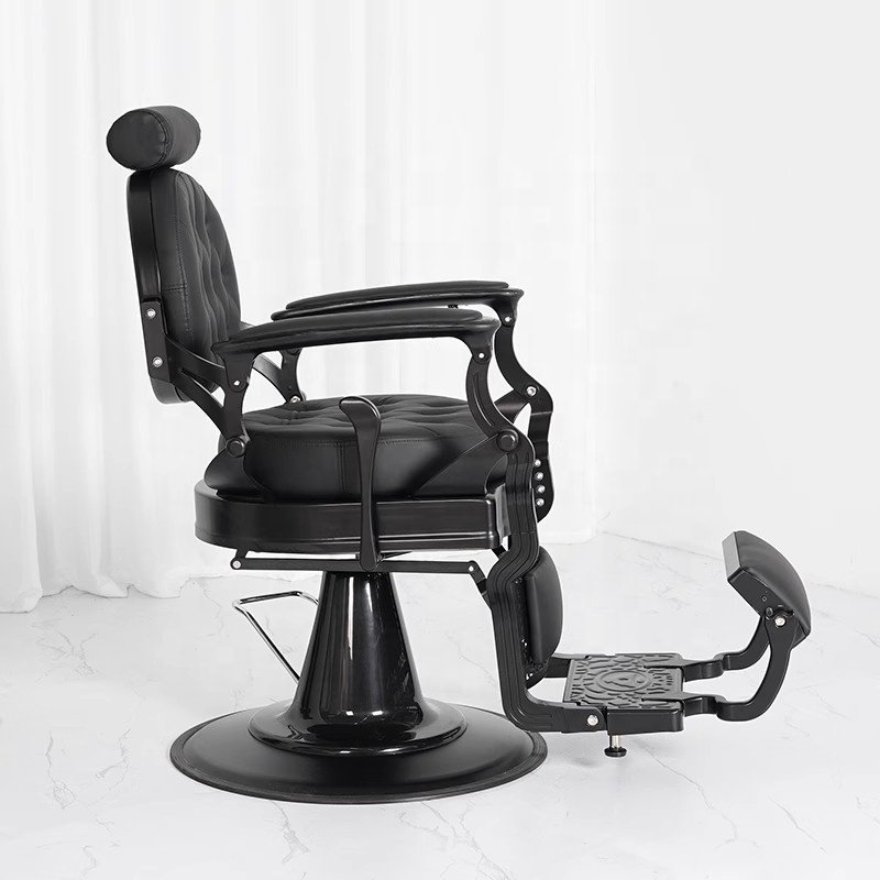 Antique classics black leather heavy duty rotating styling chair luxury retro barber chair with reclining