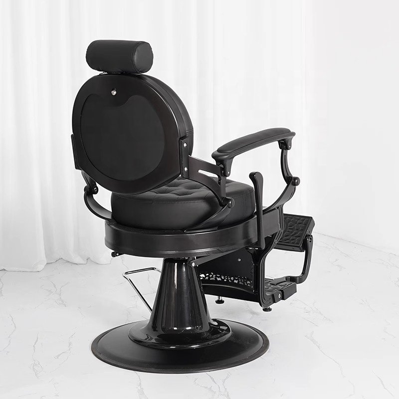 Antique classics black leather heavy duty rotating styling chair luxury retro barber chair with reclining