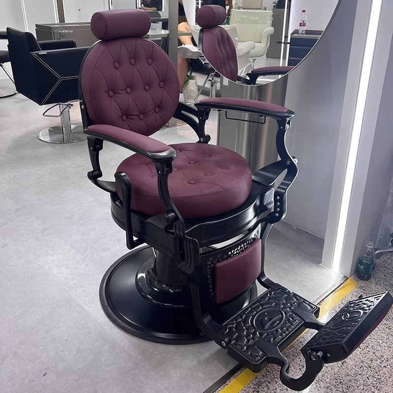 Antique classics black leather heavy duty rotating styling chair luxury retro barber chair with reclining