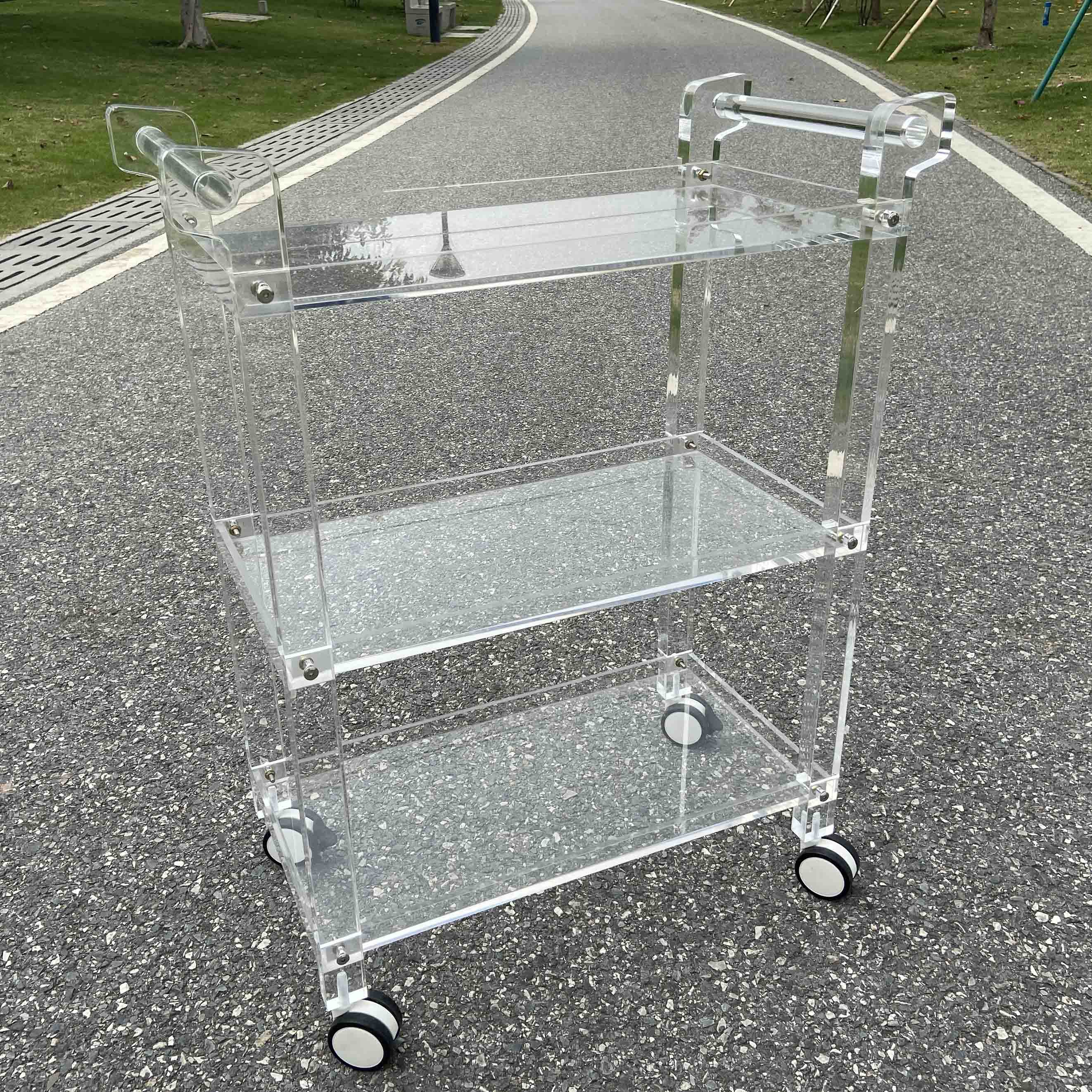 birthday wedding party high transparent five star Restaurant food serving 3 tray food trolley