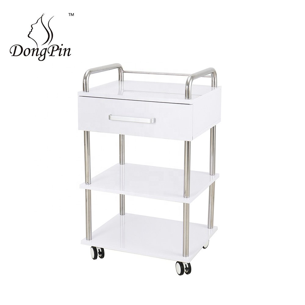 Stainless steel beauty salon tool trolley spa pedicure carts salon furniture white color with cabinet