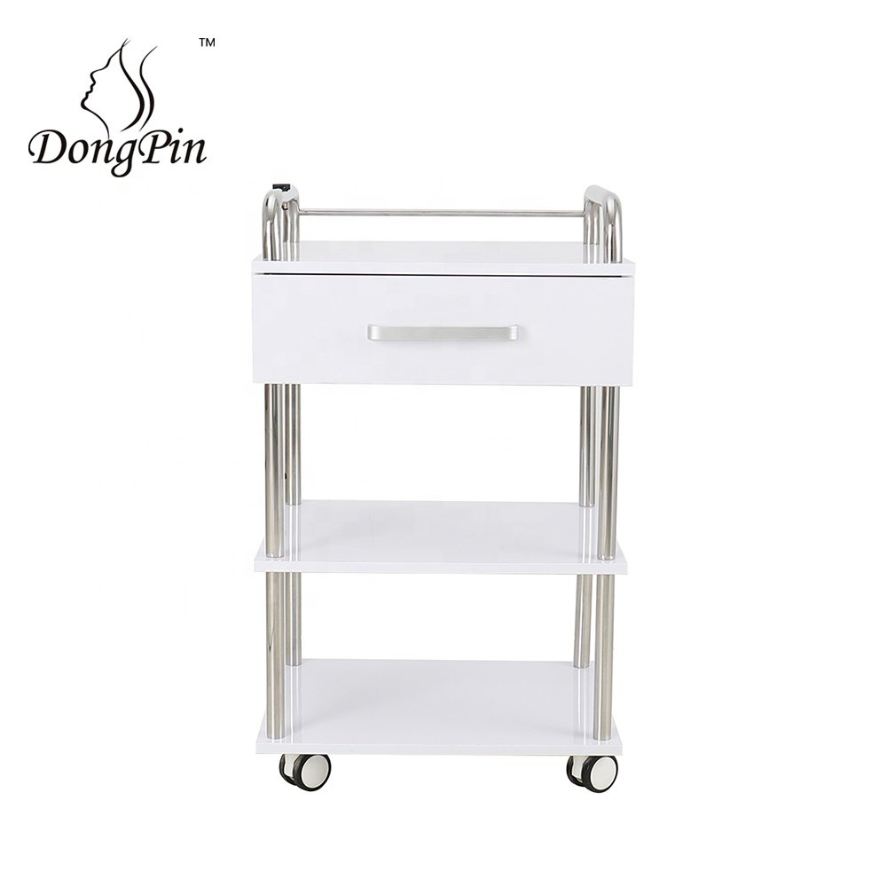 Stainless steel beauty salon tool trolley spa pedicure carts salon furniture white color with cabinet