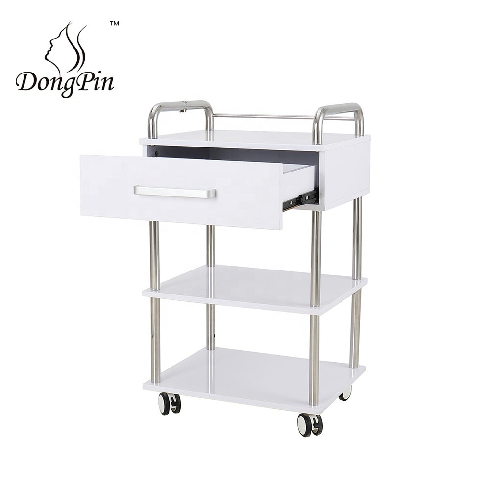 Stainless steel beauty salon tool trolley spa pedicure carts salon furniture white color with cabinet