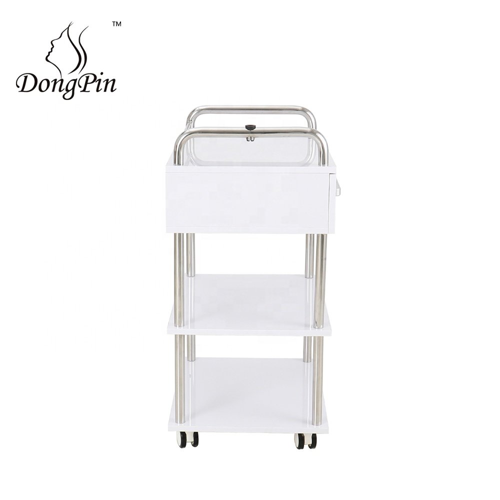 Stainless steel beauty salon tool trolley spa pedicure carts salon furniture white color with cabinet
