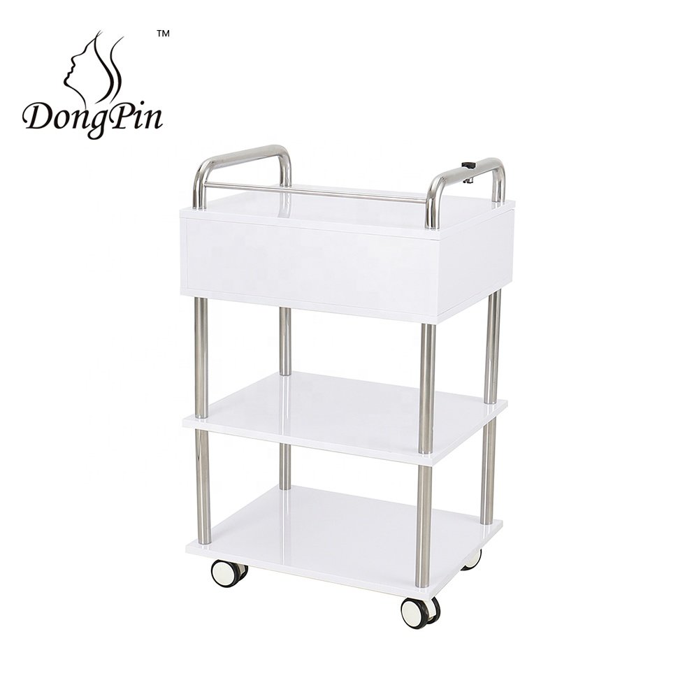 Stainless steel beauty salon tool trolley spa pedicure carts salon furniture white color with cabinet