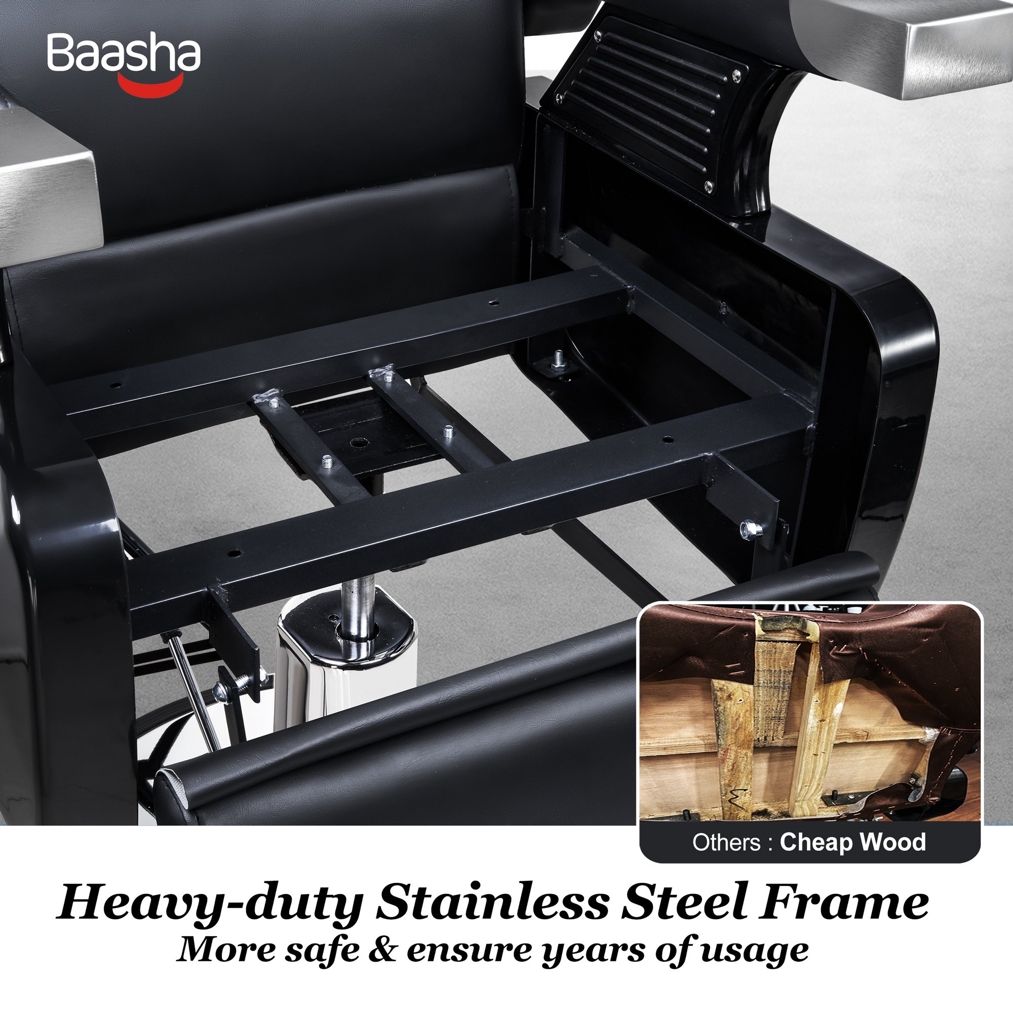 Hot Style Comfortable Seating Stainless Steel Frame Barber Chairs Professional Recline Chairs for Barber Shop