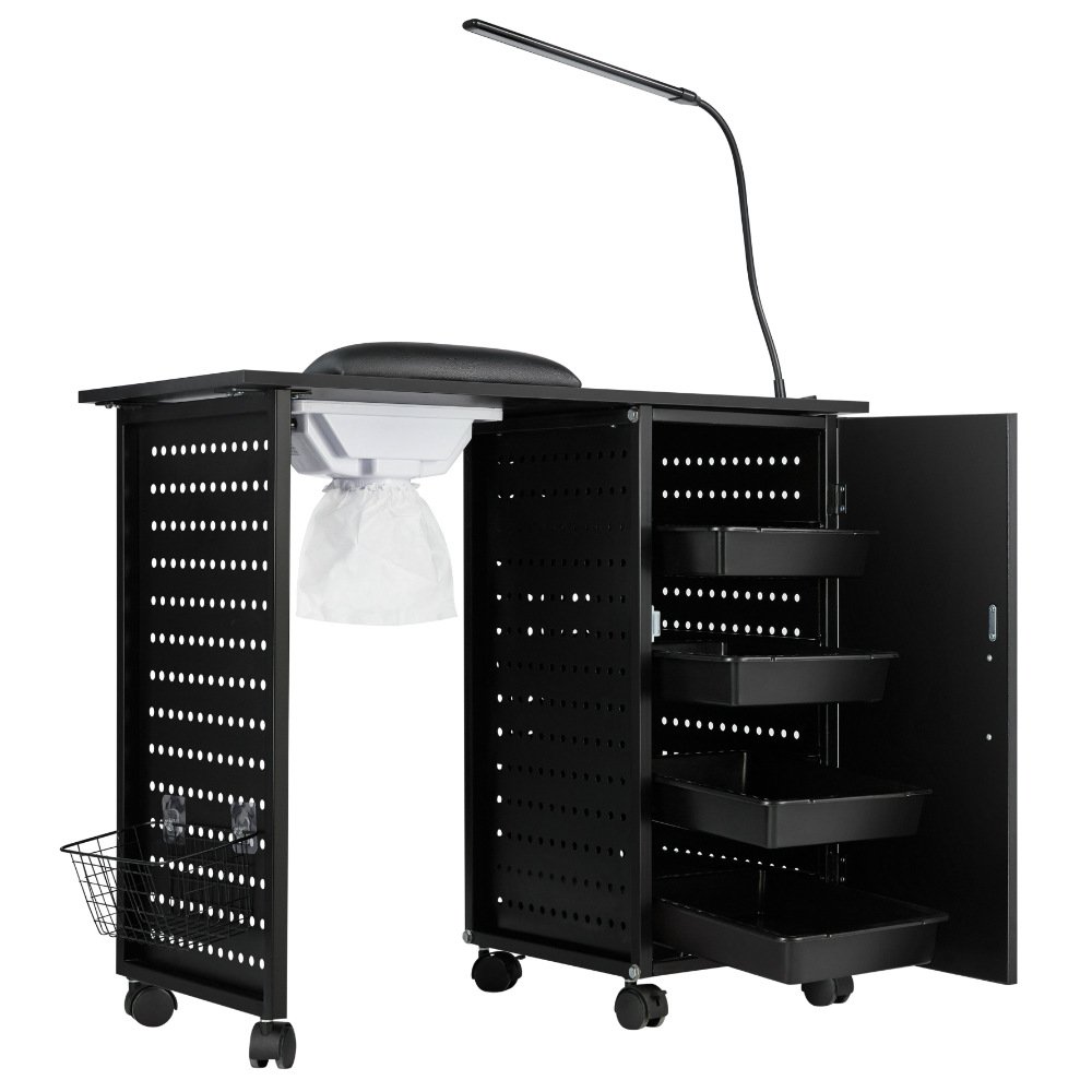 Portable Removable Professional Make-up Trolley Beauty Spa Salon Nail Cleaner Manicure Table With Lamp