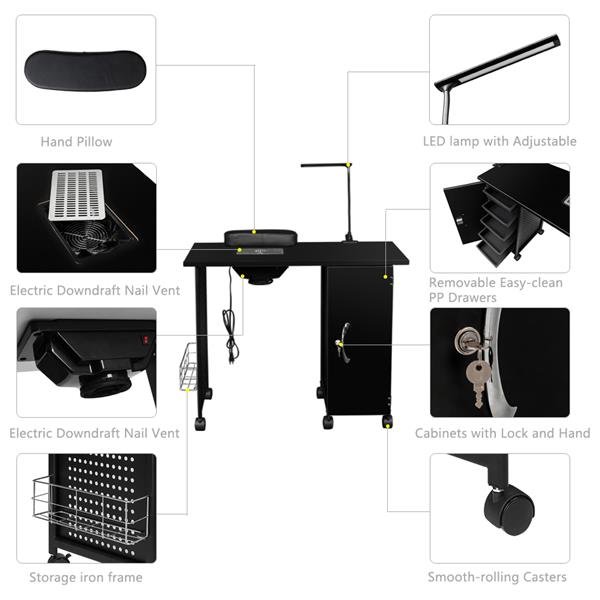 Portable Removable Professional Make-up Trolley Beauty Spa Salon Nail Cleaner Manicure Table With Lamp