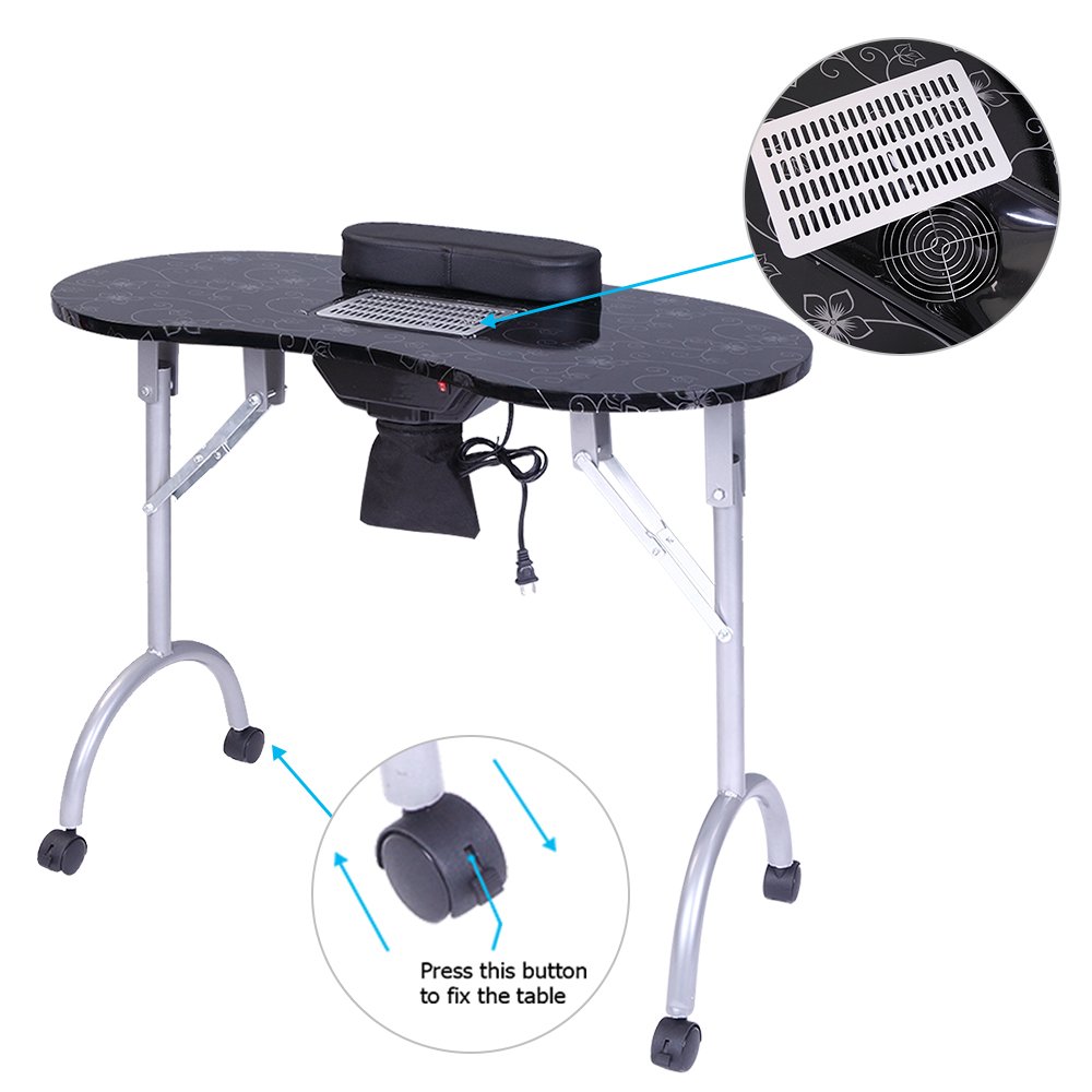 Portable Removable Professional Make-up Trolley Beauty Spa Salon Nail Cleaner Manicure Table With Lamp