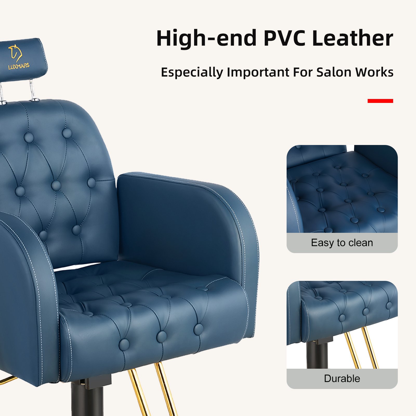 Luxury Adjustable Height Upholstered Designer Styling Salon Chair for Hair Extensions