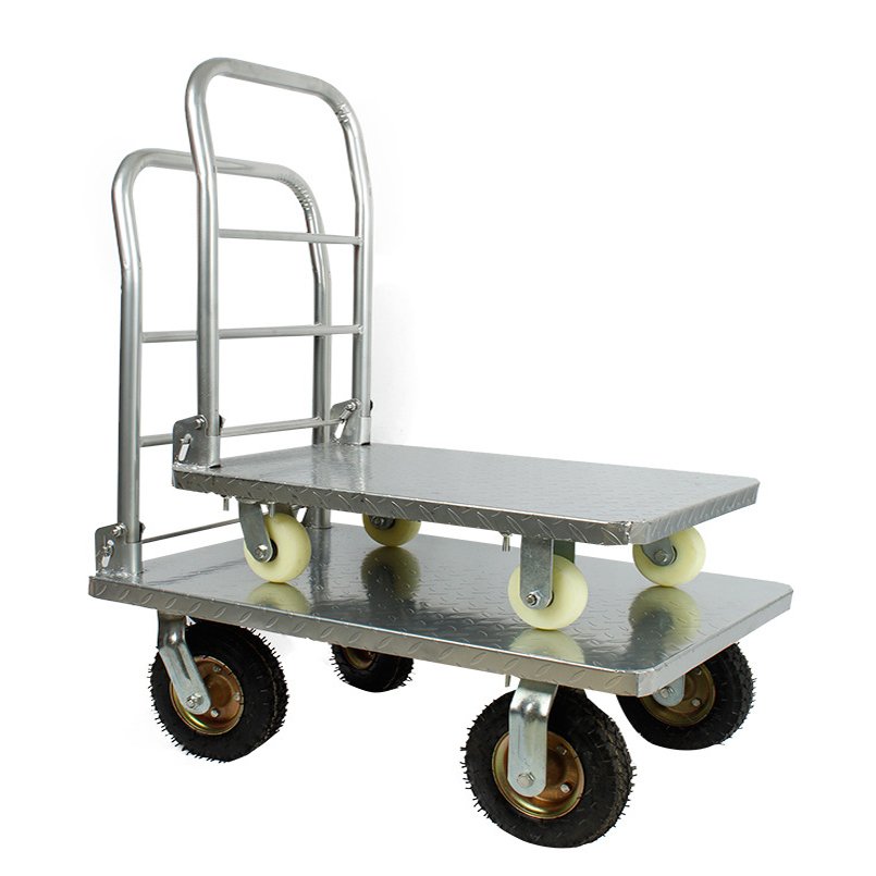 1000kg Stainless Steel Silver Hand Push Trolley Folding Cargo Trolleys Hand Truck Platform Trolley Cart