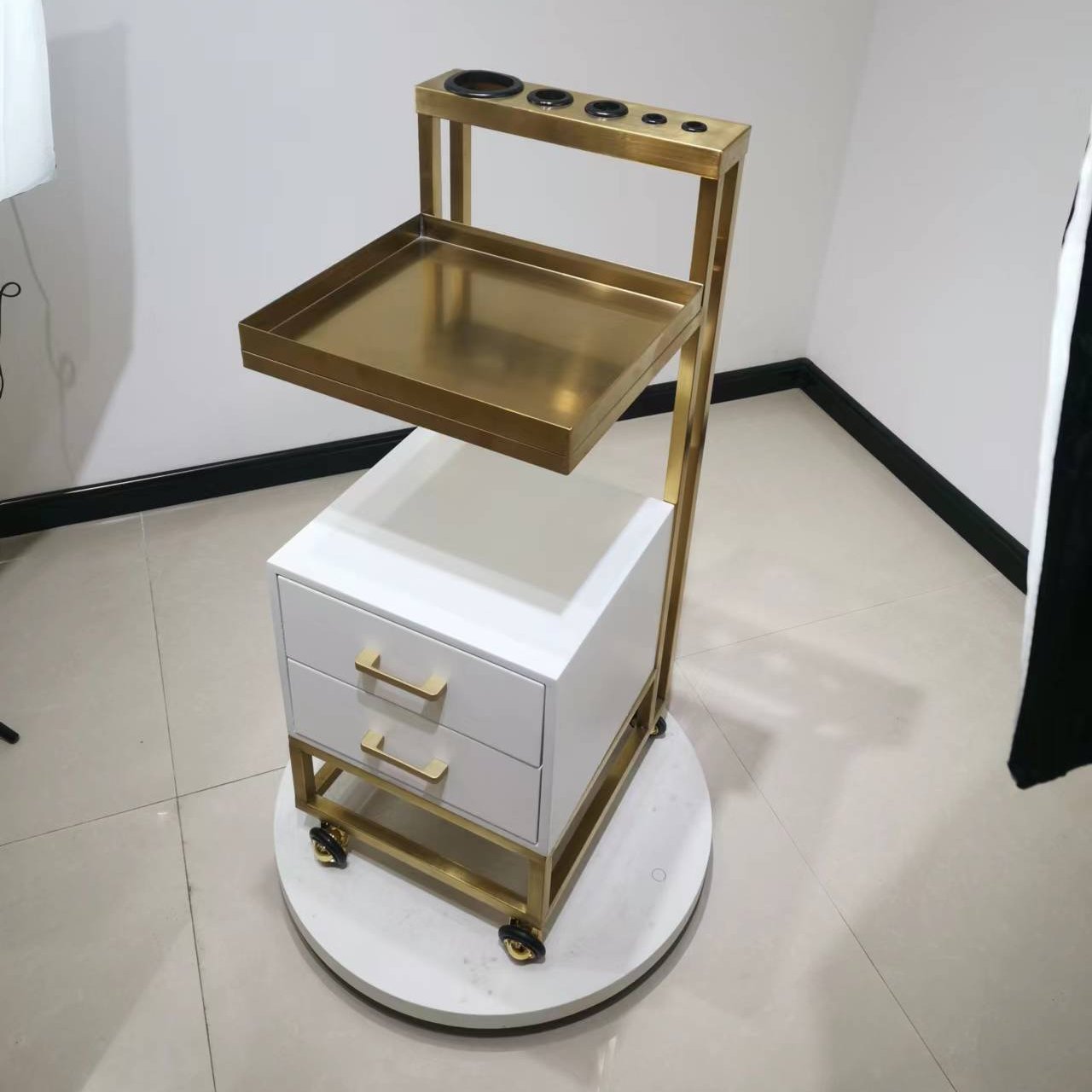 Hochey white and gold luxury salon equipment beauty salon hair trolley hairdressing rolloing cart