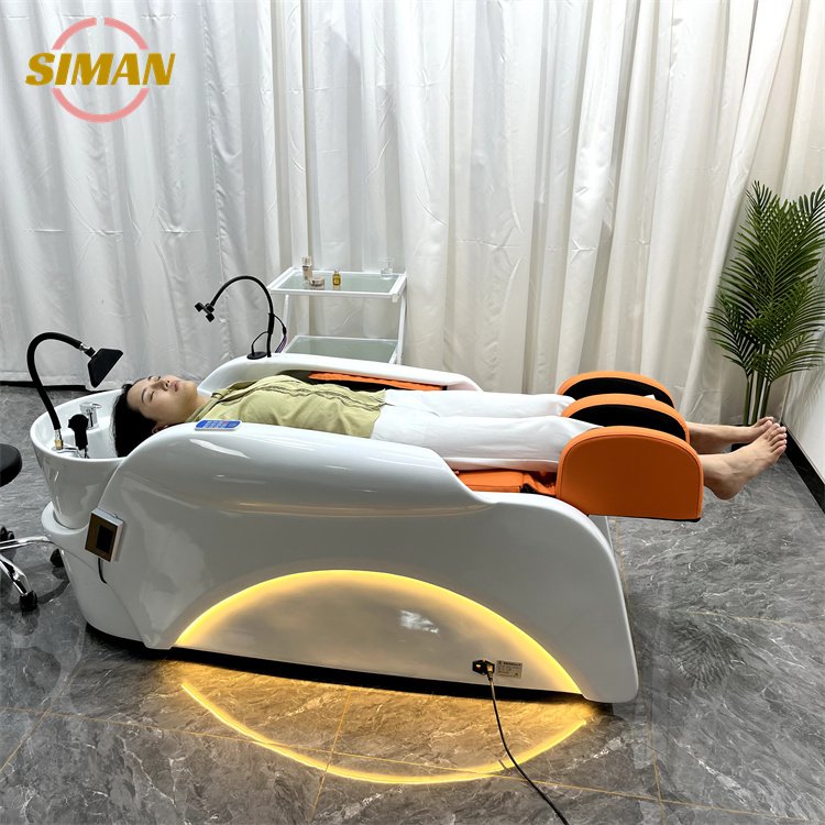 Siman Ingenious Design Lay Down Luxury Hair Washing Massage Chair Shampoo Bed Automatic Leg Lifting High Quality for Salon
