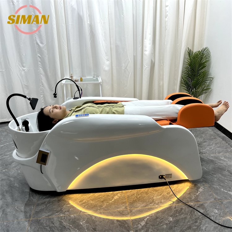 Siman Ingenious Design Lay Down Luxury Hair Washing Massage Chair Shampoo Bed Automatic Leg Lifting High Quality for Salon