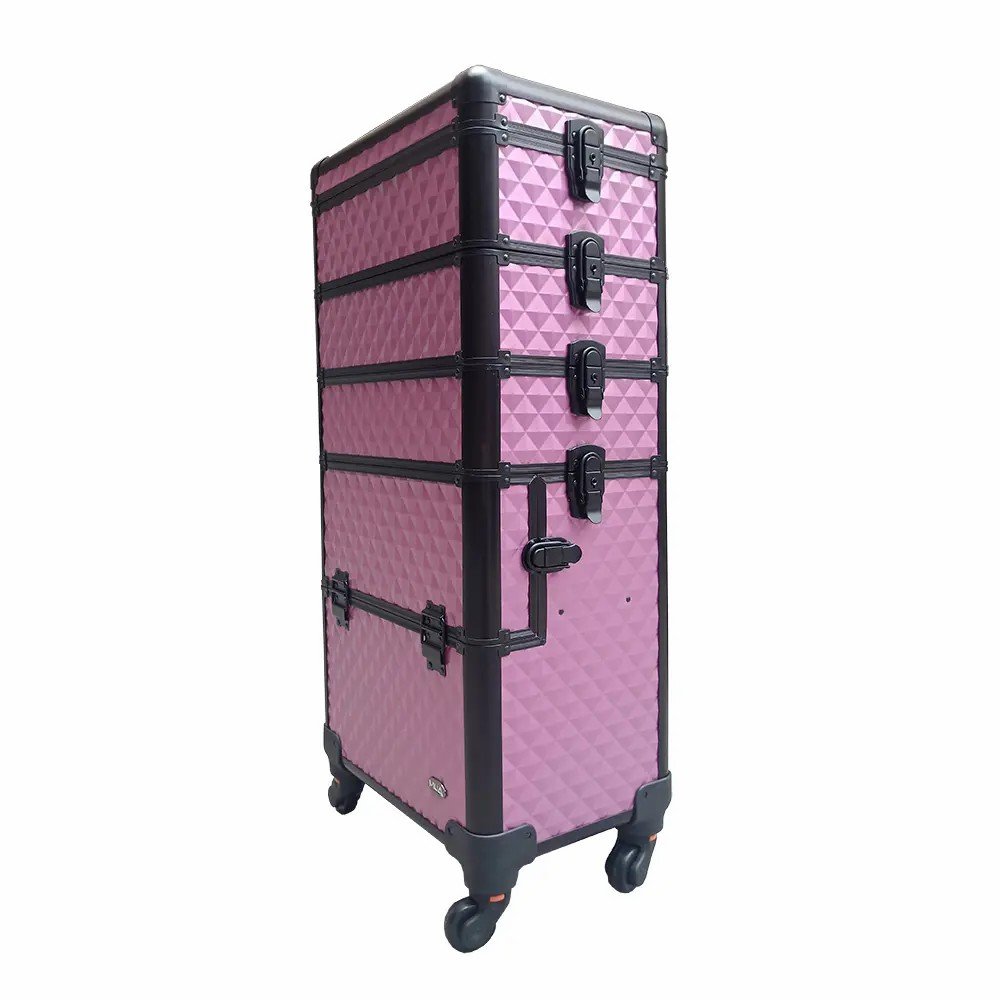 Cosmetic Case Trolley 4-in-1 Make Up Case Large Cosmetic Trolley Vanity Case with Wheels Aluminium Beauty Hairdressing Suitcase