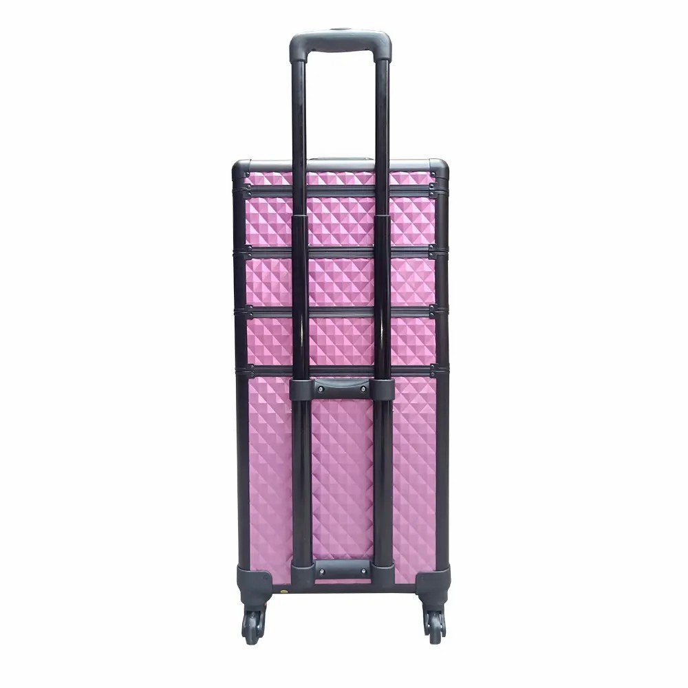 Cosmetic Case Trolley 4-in-1 Make Up Case Large Cosmetic Trolley Vanity Case with Wheels Aluminium Beauty Hairdressing Suitcase