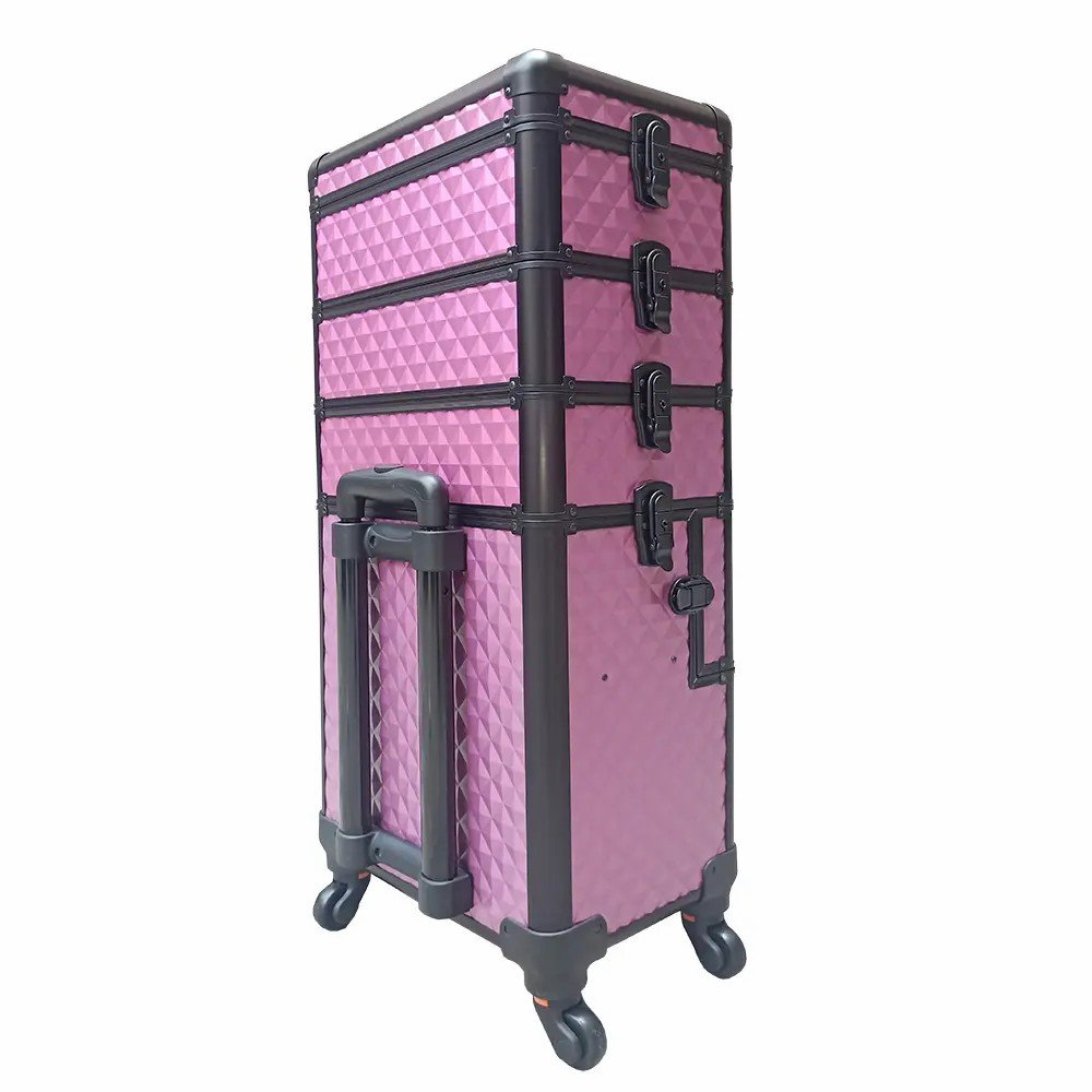 Cosmetic Case Trolley 4-in-1 Make Up Case Large Cosmetic Trolley Vanity Case with Wheels Aluminium Beauty Hairdressing Suitcase