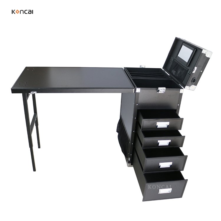 Koncai Nail Salon Equipment With Desk Drawers Rolling Cosmetic Trolley Case Makeup Station Polish Organizer Nail Table Manicure