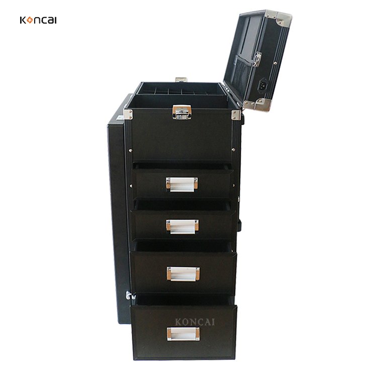 Koncai Nail Salon Equipment With Desk Drawers Rolling Cosmetic Trolley Case Makeup Station Polish Organizer Nail Table Manicure