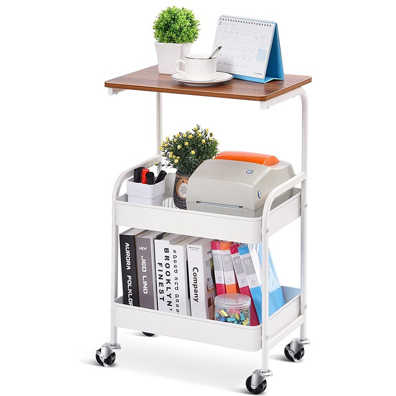 Hight Quality MDF Tray 3 Tier Metal Utility Storage Trolley Organizer Rolling Cart For Kitchen Office Home