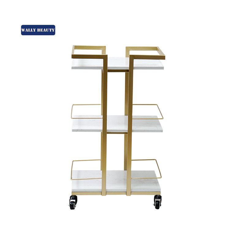 Wallybeauty beauty salon nail manicure gold trolley barber shop rack hairdressing trolley rolling storage