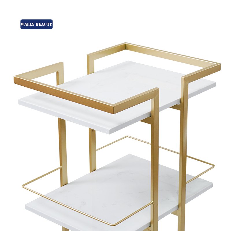 Wallybeauty beauty salon nail manicure gold trolley barber shop rack hairdressing trolley rolling storage