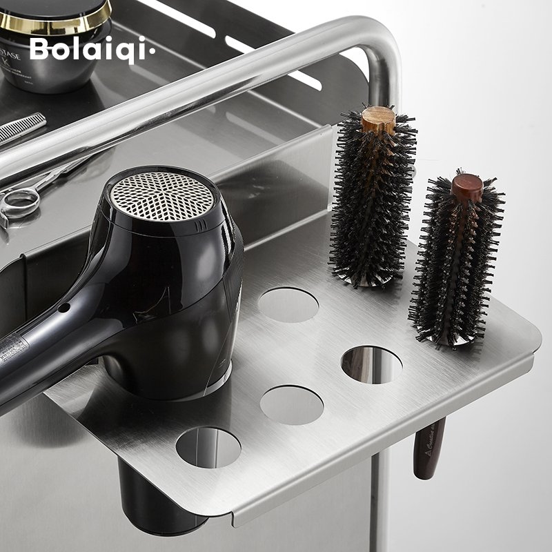 BOLAIQI beauty salon hairdressing cart tools storage metal cabinet silver working trolley stainless steel trolley