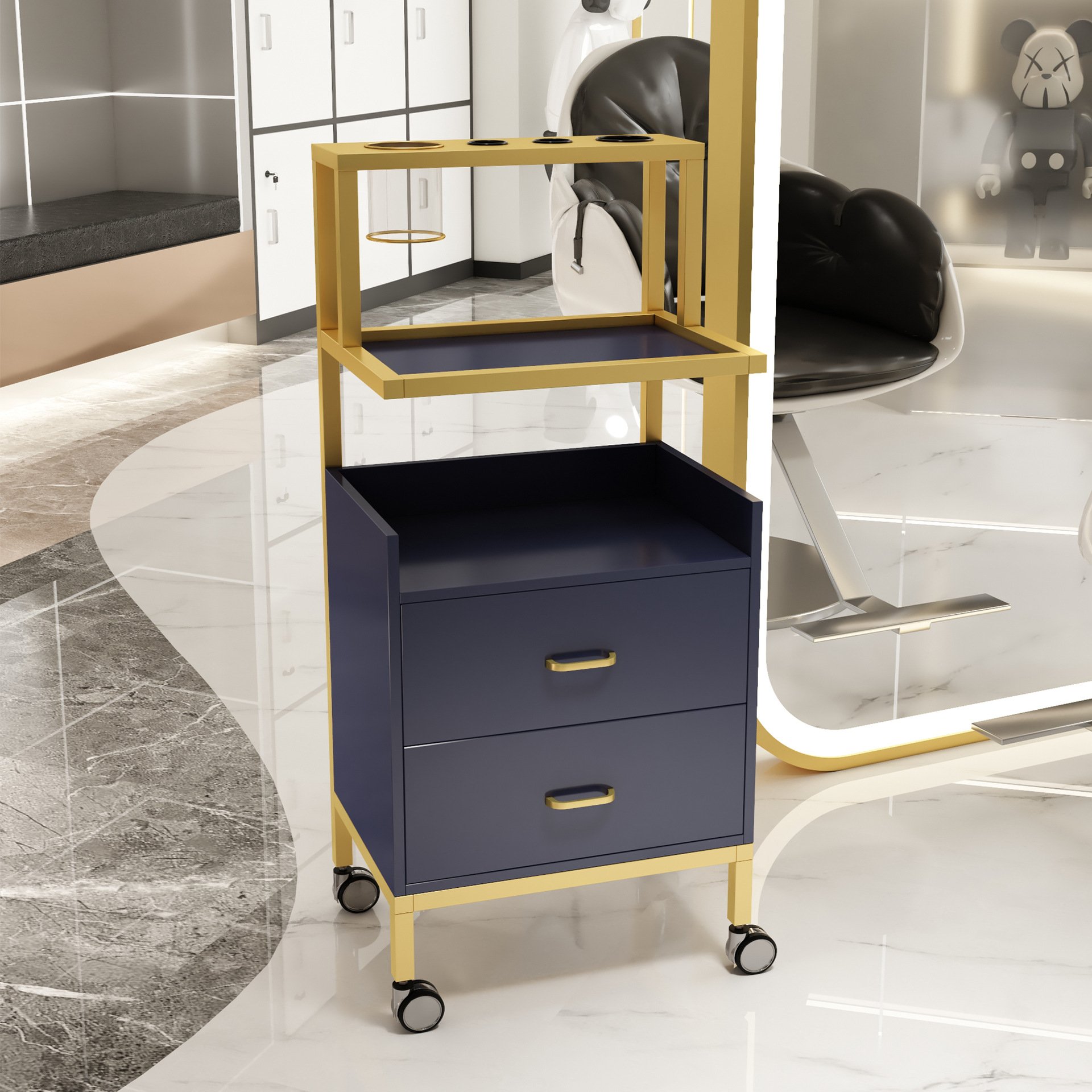 Modern Iron Salon Trolley Hairdressing Barber Shop Auxiliary Cart with Wheels Mobile High-quality Hair Salon Styling Car