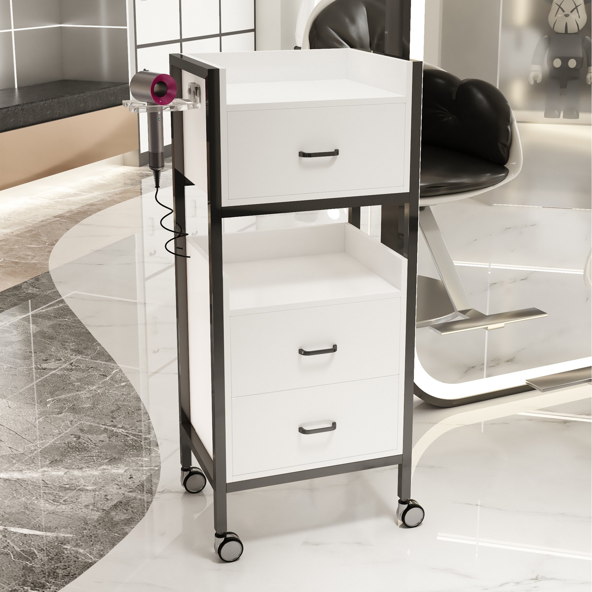 Modern Iron Salon Trolley Hairdressing Barber Shop Auxiliary Cart with Wheels Mobile High-quality Hair Salon Styling Car