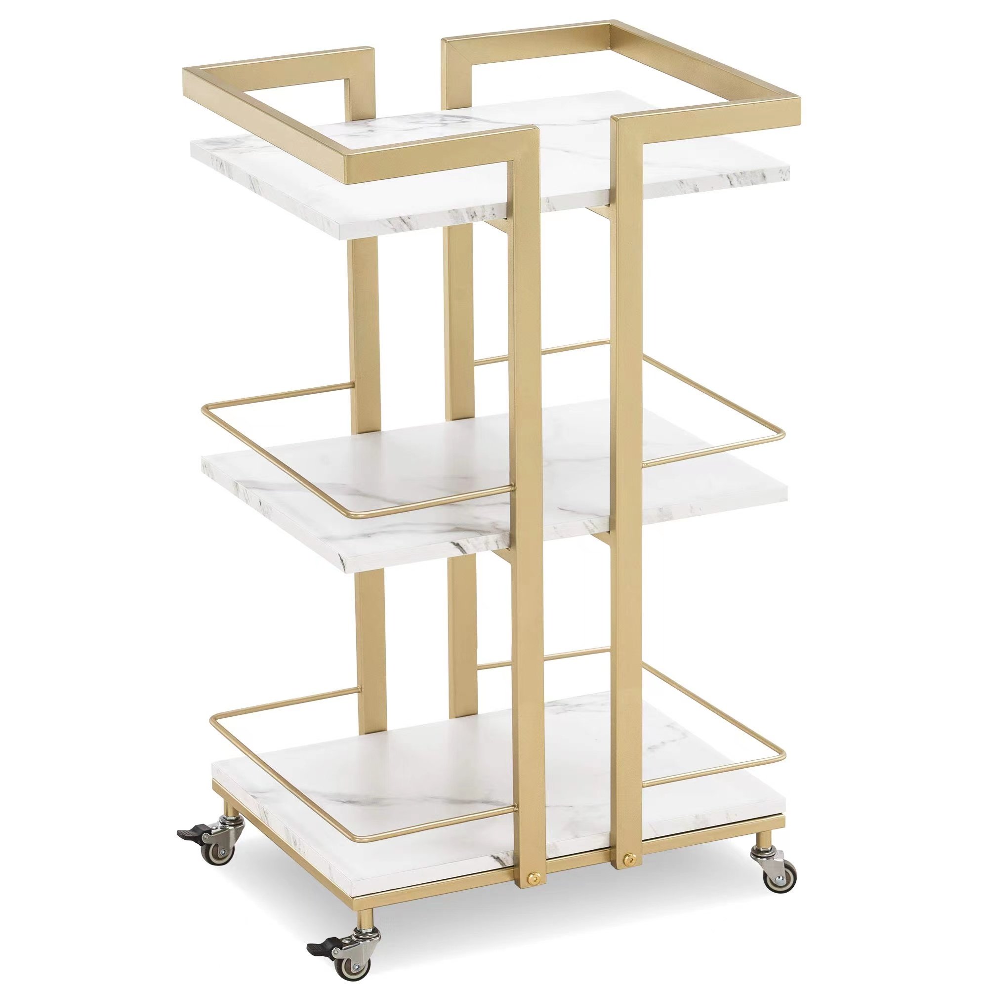 Rose Gold Manicure Trolley Rolling Barber Cart With Wheels Metal Frame High Quality Waterproof Furniture Wholesale