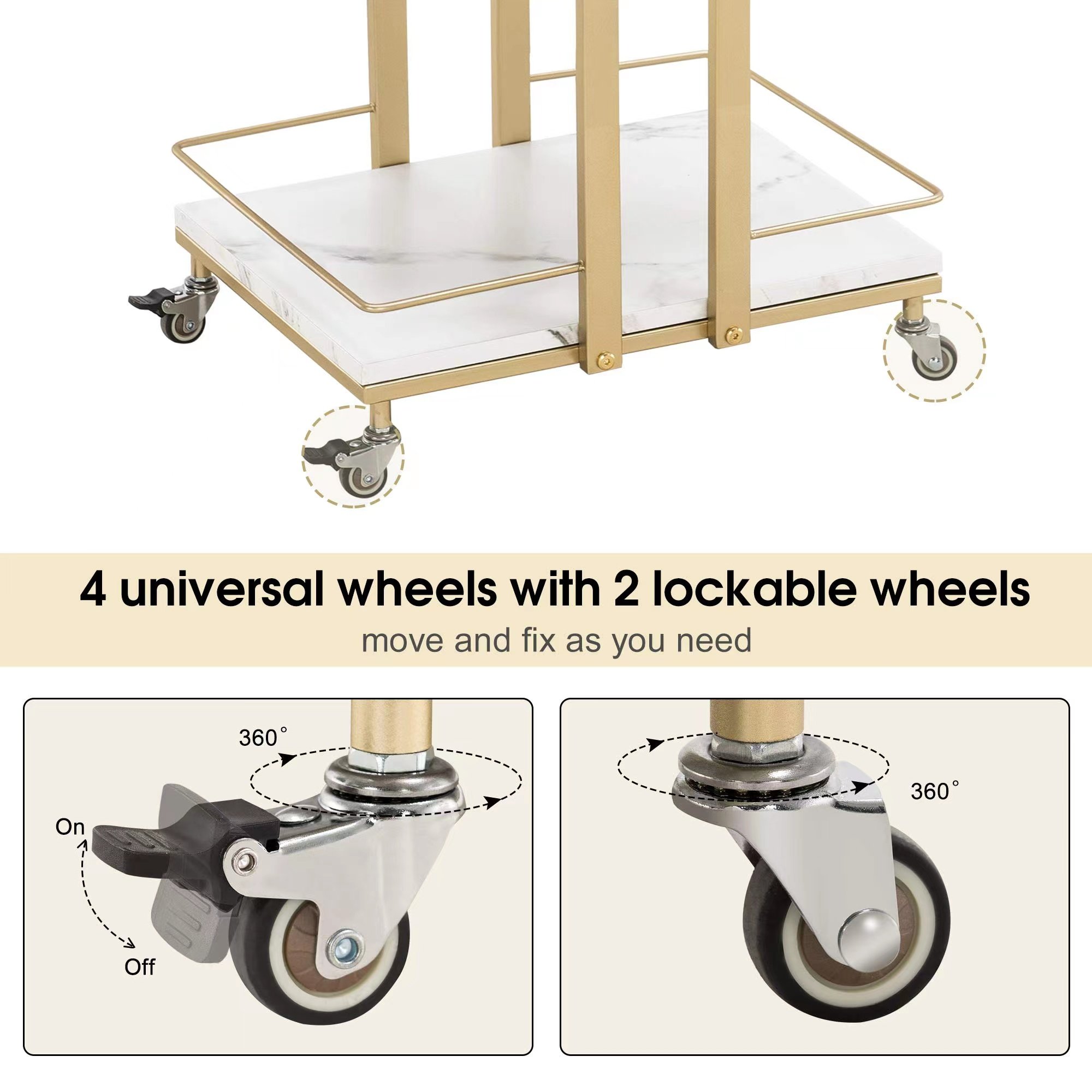 Rose Gold Manicure Trolley Rolling Barber Cart With Wheels Metal Frame High Quality Waterproof Furniture Wholesale