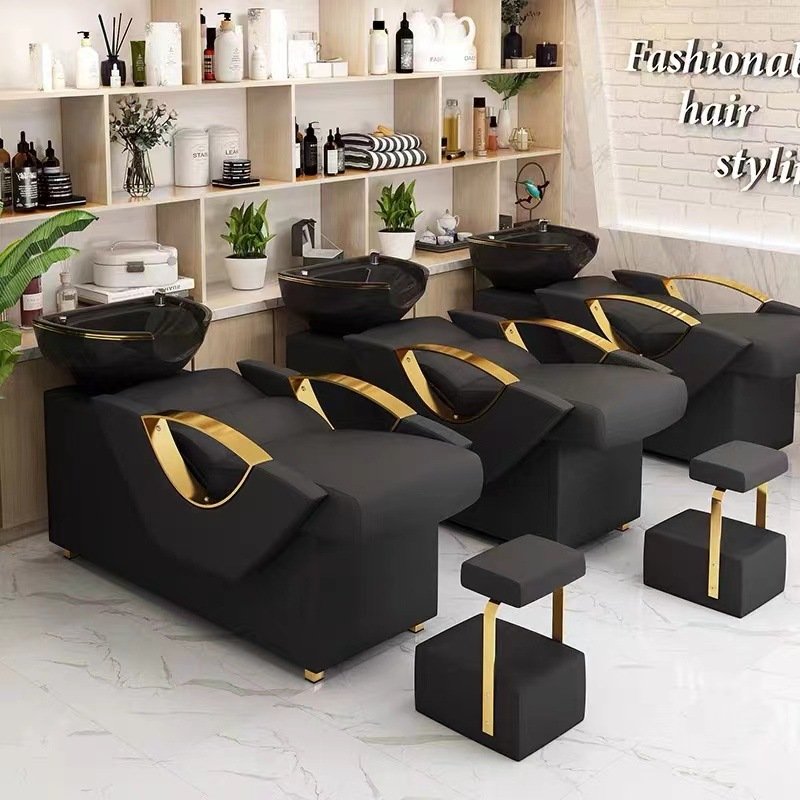 Beauty Hair Salon Shampoo Bed Ceramic Wash Basin Shampoo Beds Barber Shop Furniture Shampoo Chair Bed