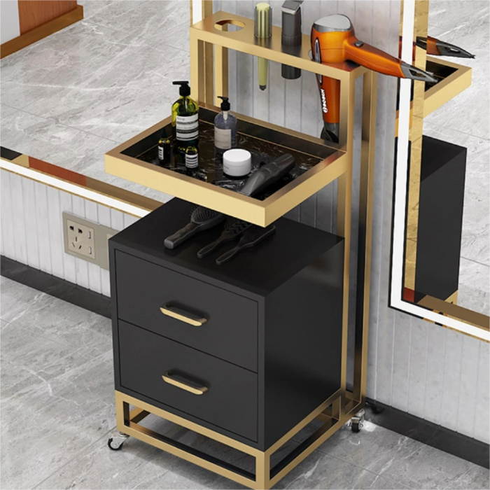 New Style Modern Frame Hair layer cart With Dryer Holders Metal Beauty Salon Trolley For Sale