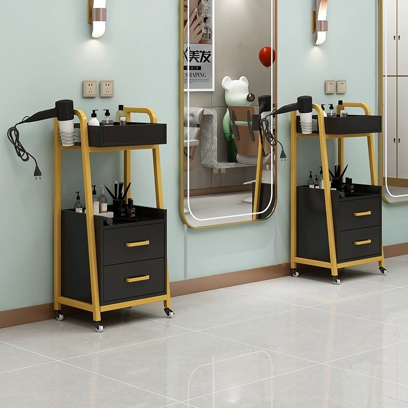 New Style Modern Frame Hair layer cart With Dryer Holders Metal Beauty Salon Trolley For Sale