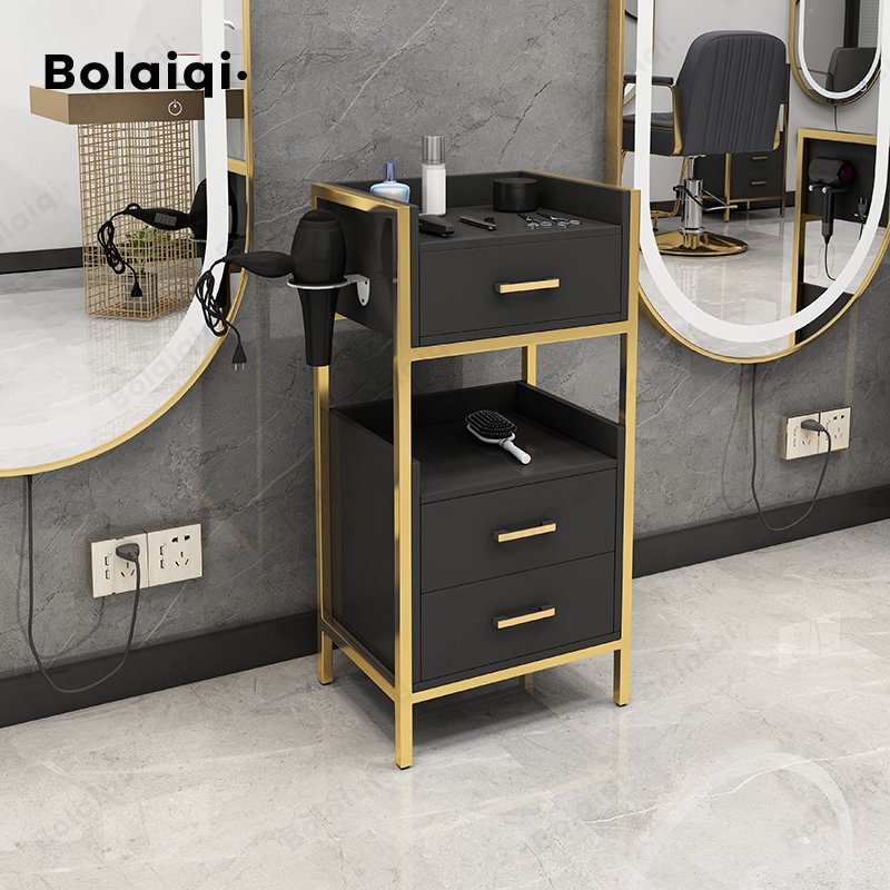 BOLAIQI modern white salon trolley gold metal beauty salon drawers trolley white salon tools cabinet
