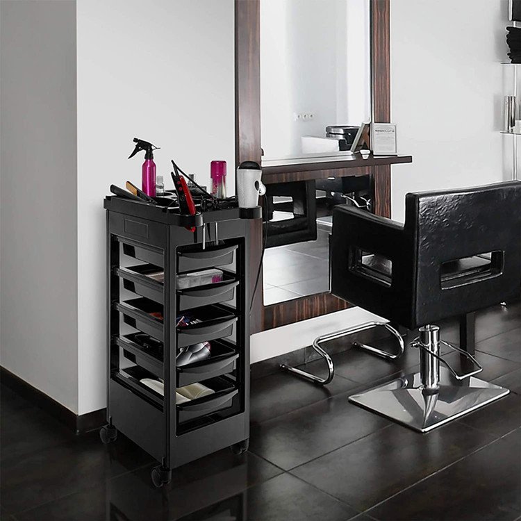 Wholesale High Quality Hair Salon Trolley With Five Drawer Rotary Storage Salon Trolley Hairdressing Facial Beauty Trolley