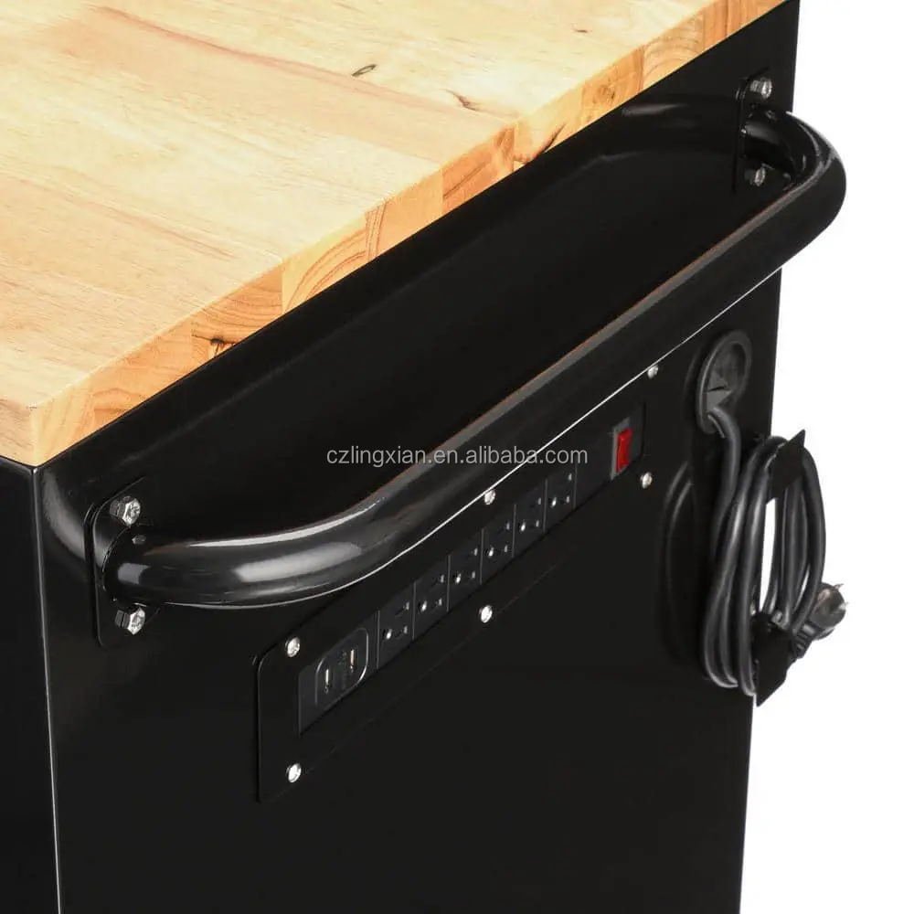 72"x24" 18-Drawer Tool Chest W/ Wood Top Gloss Black Mobile Workbench Tool Cabinet With Drawers For Hairdressers