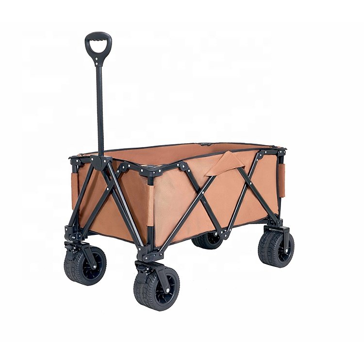 Brown Heavy Duty Folding Trolley Cart Detachable Wide Wheels With Brakes