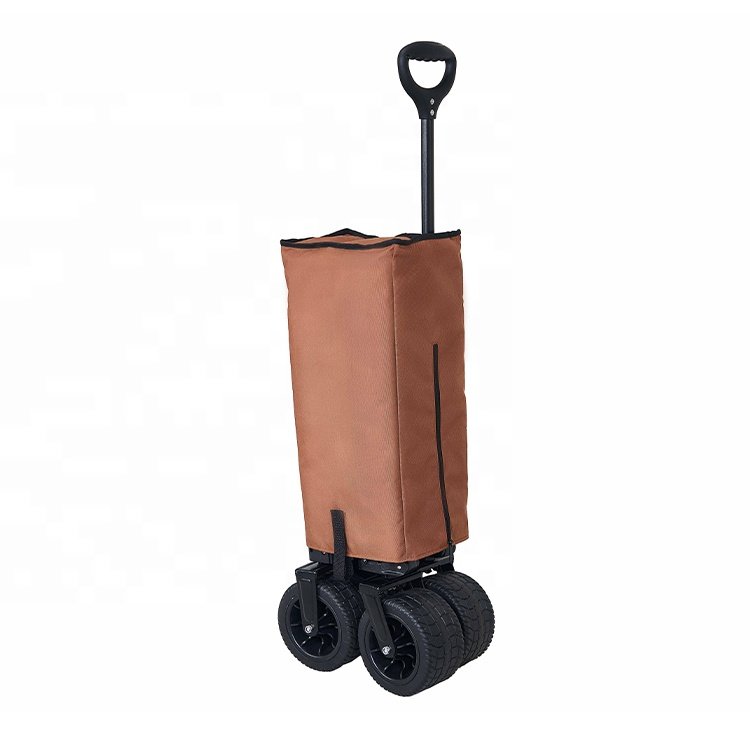 Brown Heavy Duty Folding Trolley Cart Detachable Wide Wheels With Brakes