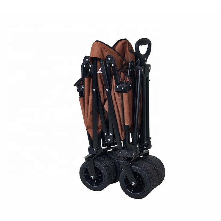 Brown Heavy Duty Folding Trolley Cart Detachable Wide Wheels With Brakes
