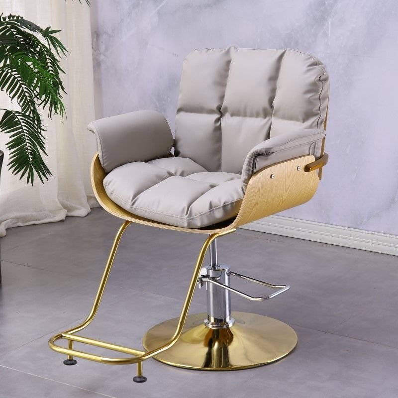 Modern Vintage Barber Chair for Hair Salon Leather Stool with Wooden Base and Metal Frame for Living Room Hair Cutting