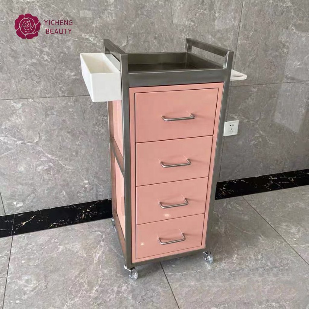 Yicheng Beauty Salon Trolley Tools Hairdressing hand Cart with wheel Multi-function Manicure Cart Storage Holders